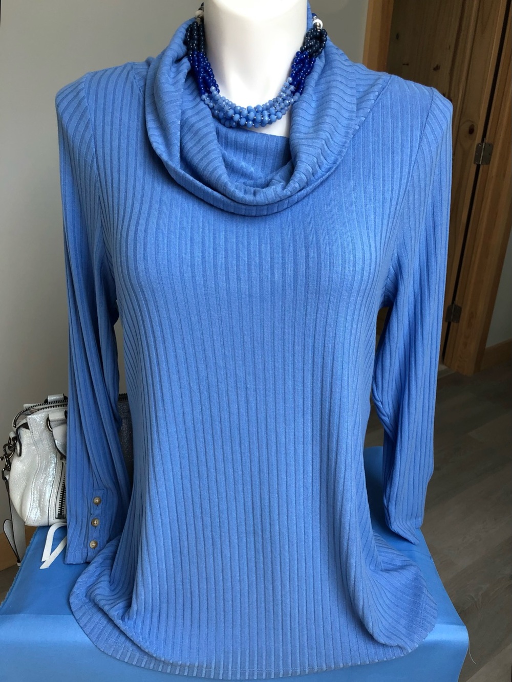 Land’s End Luxe Blue Cowl Neck Sweater Size 1X